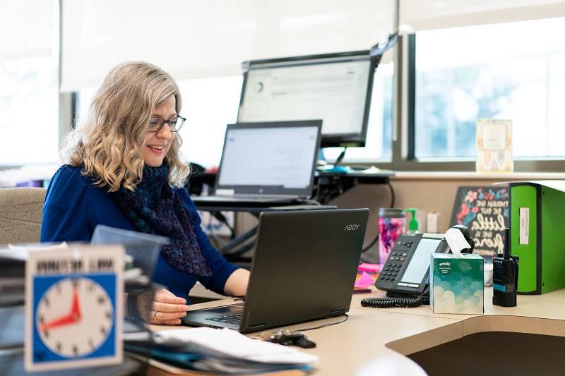 GVSU adult student at work.